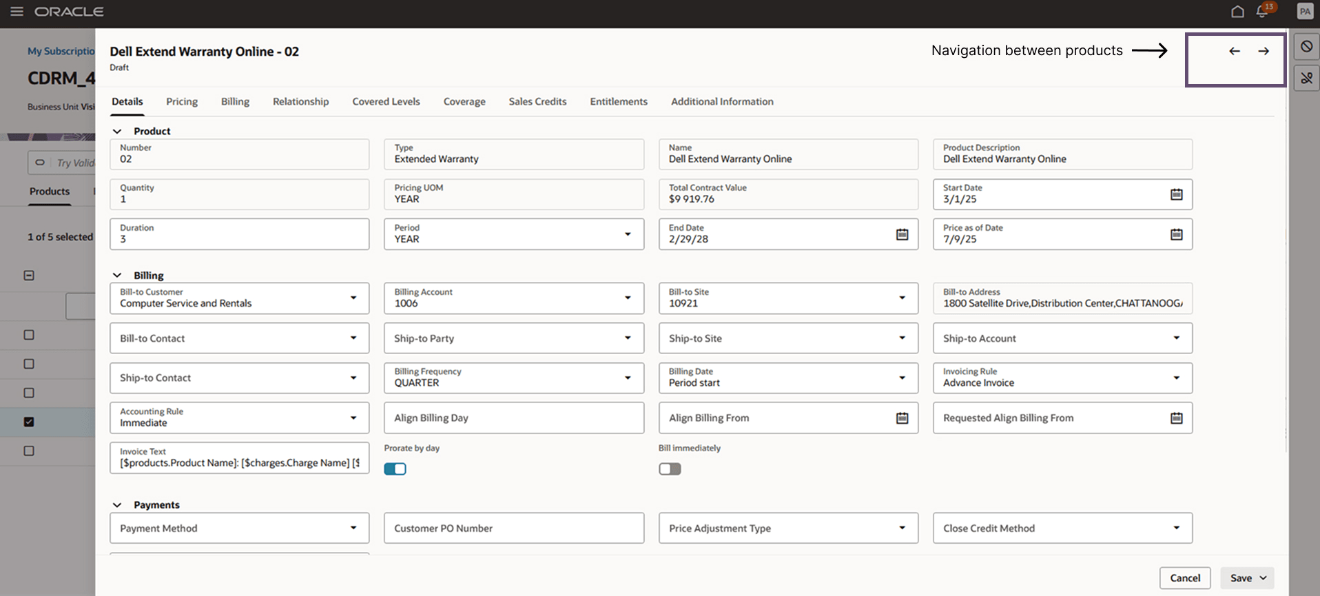 Navigation between products