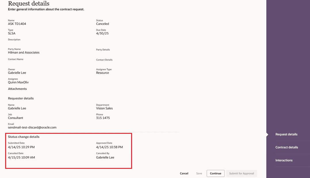Status Change Details Region