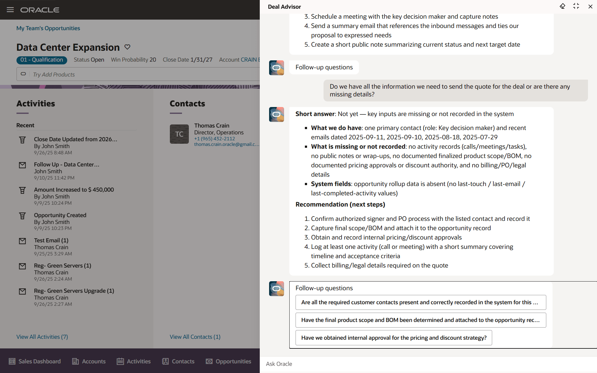 Deal advisor in Opportunity