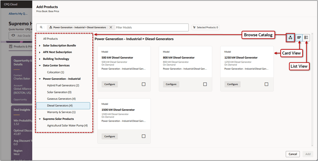 View product hierarchies when adding products to quote