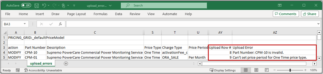 CSV filte with error messages
