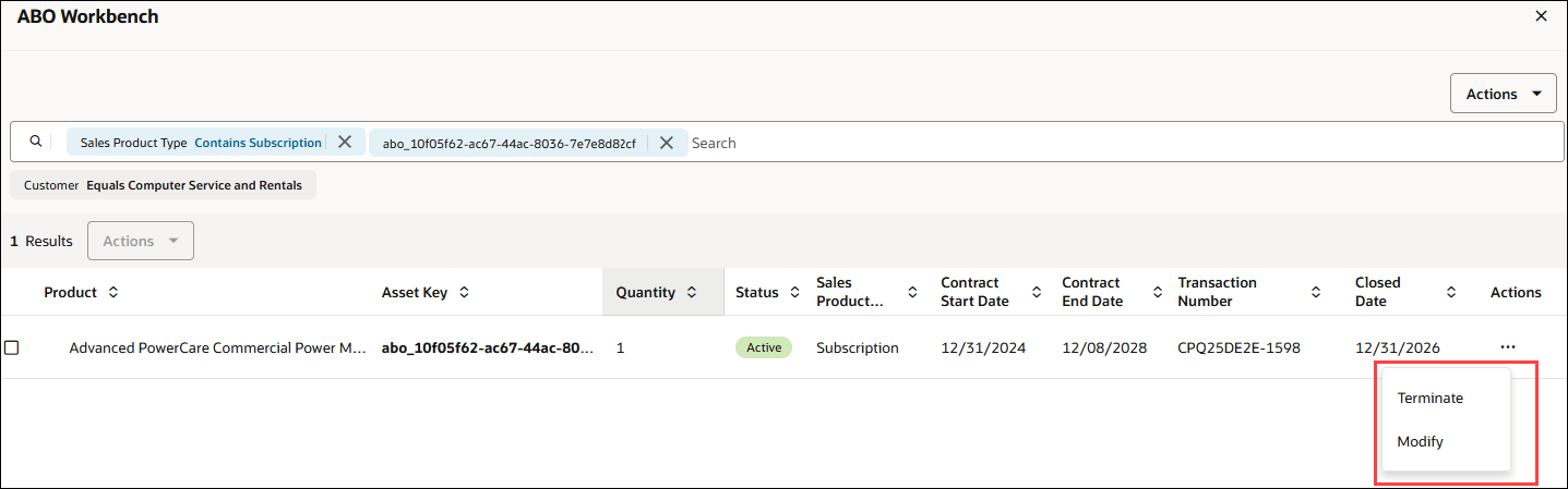 Example ABO Workbench with Setting Set to Yes
