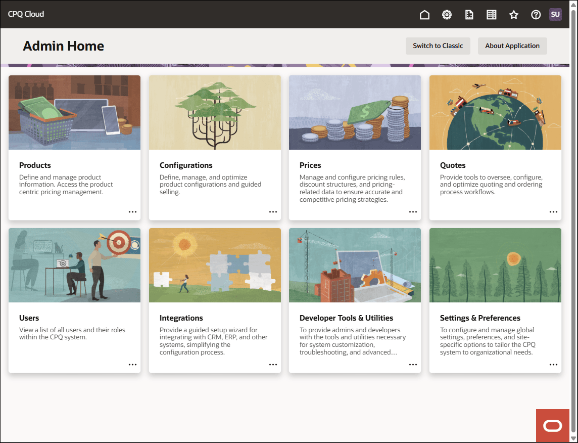 Oracle CPQ Redwood Admin Home Page