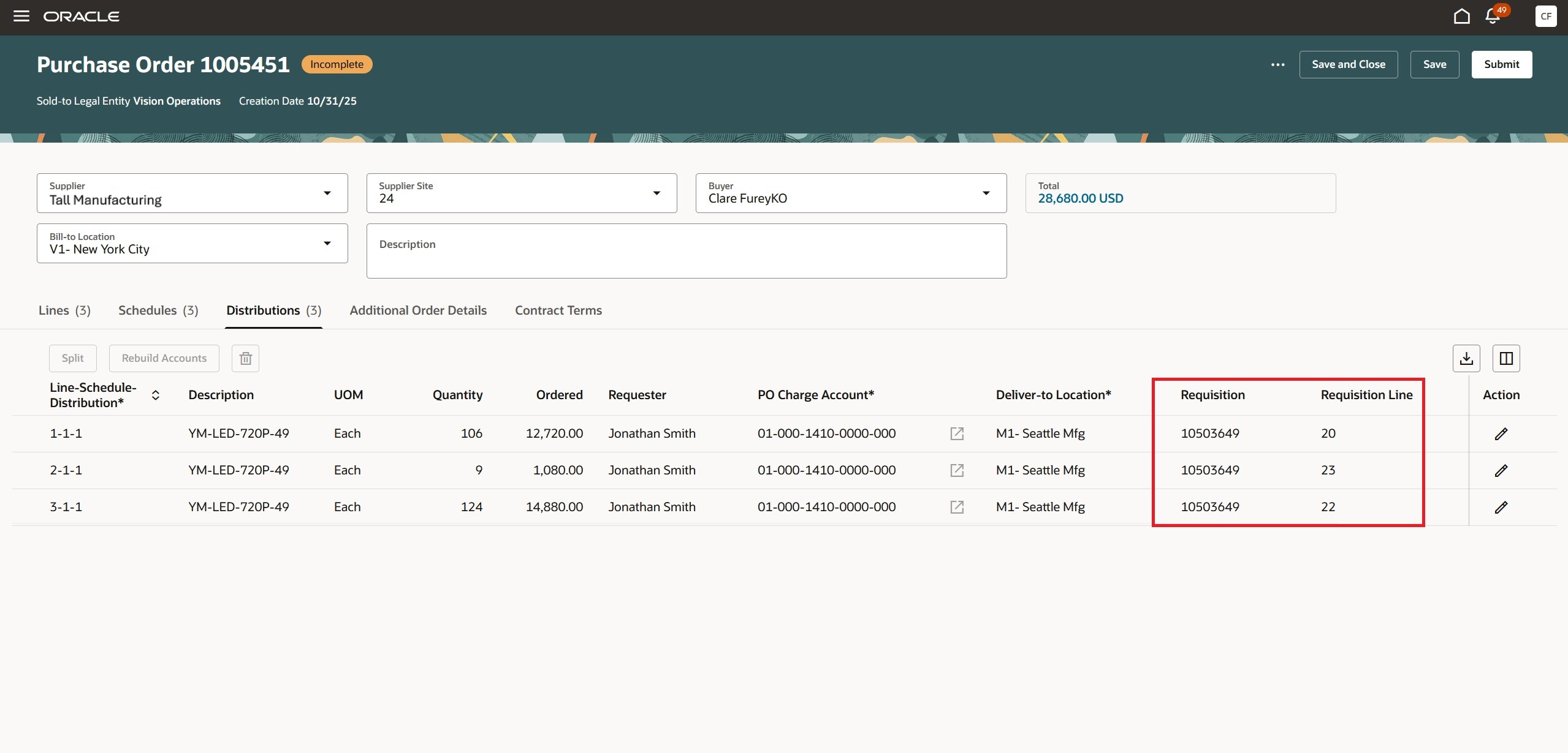 Purchase Order Drill Down from Contracts Page