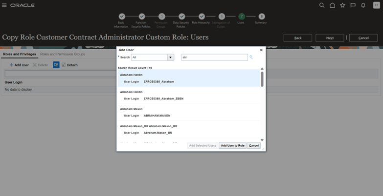 Addition of new and existing users to the custom role