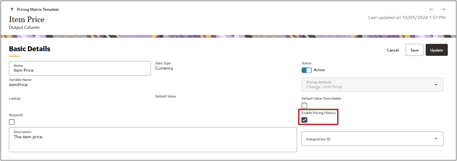 Enable Pricing History Options
