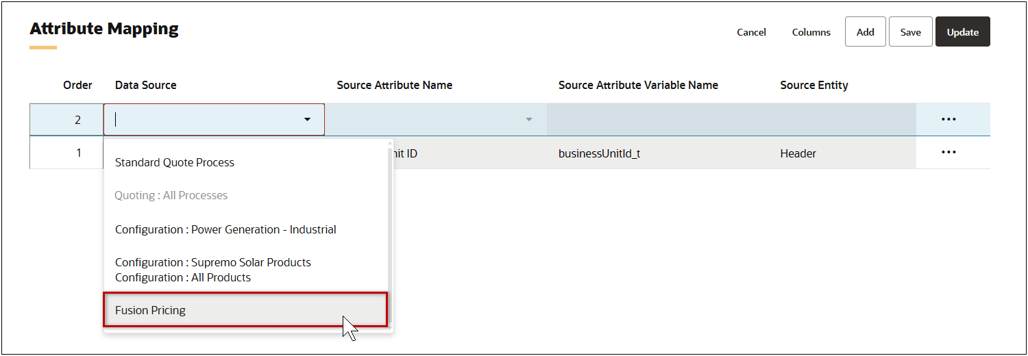 Fusion Prcing Attribute Mapping