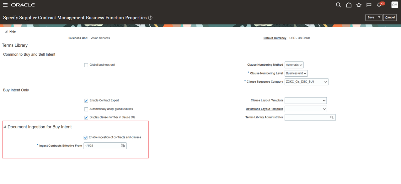 Supplier Contract Manage Business Function Properties
