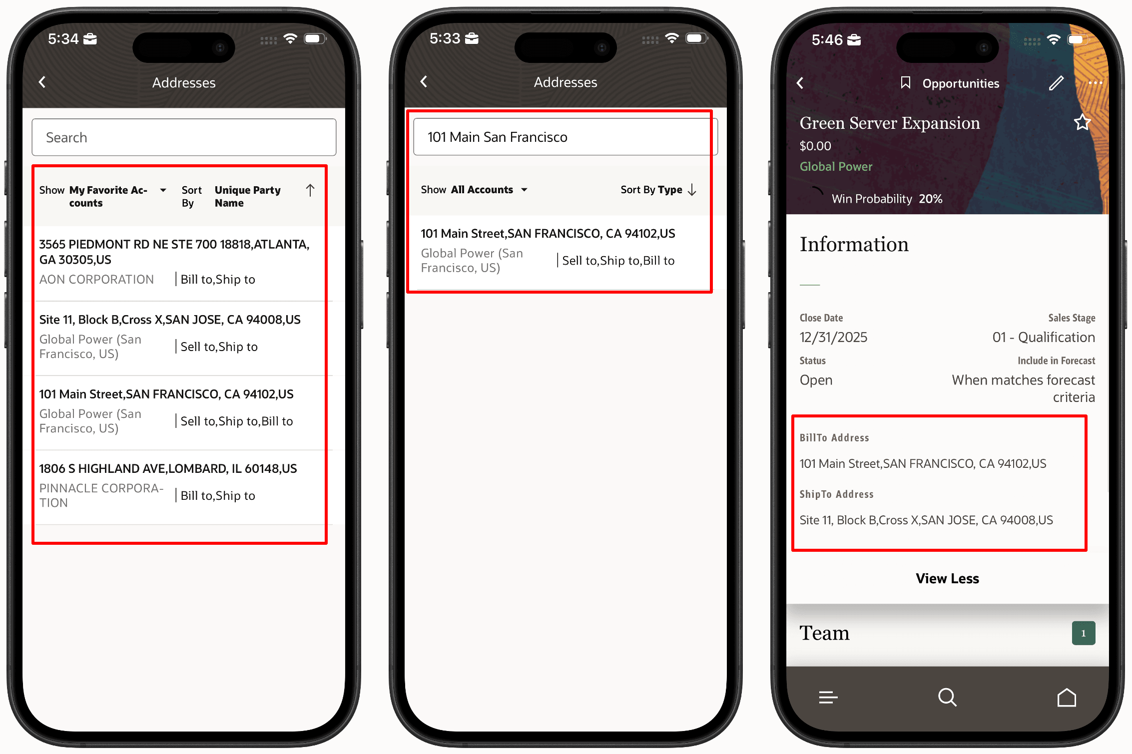 Account Address Picker in Oracle CX Sales Mobile