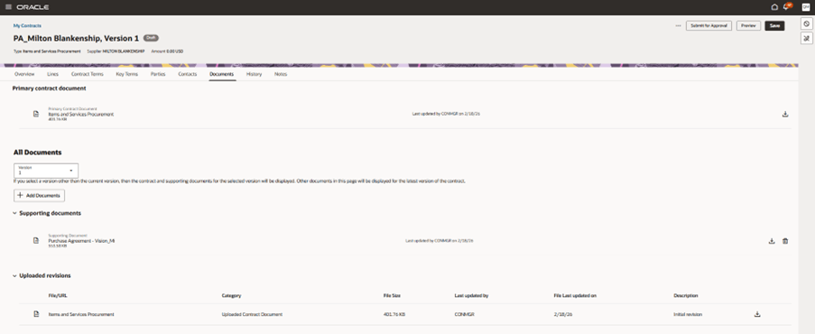 Revisions in Documents Tab