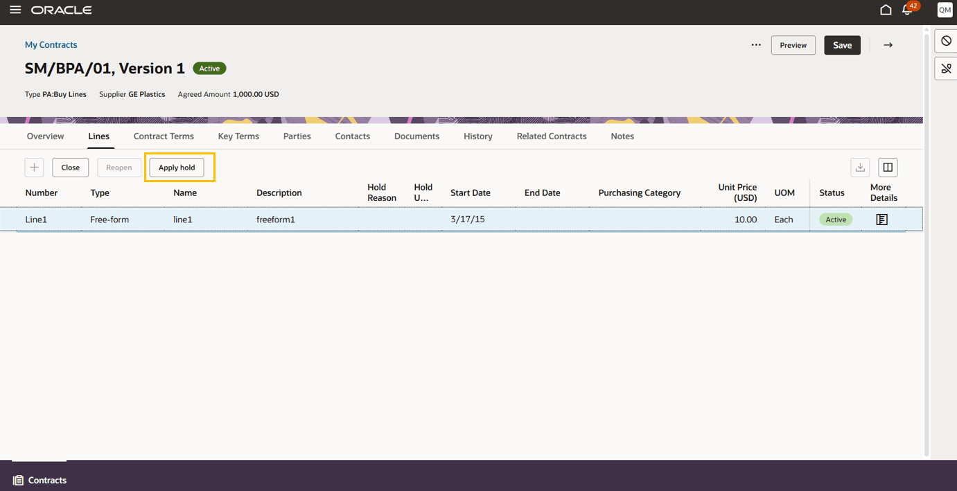 Apply Hold Line Level