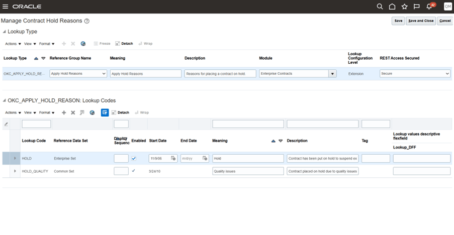 Manage Contract Hold Reasons