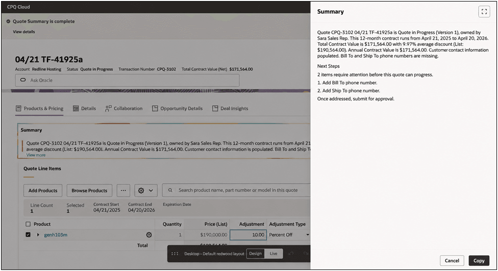 Recommended Next Steps in Quote Summary
