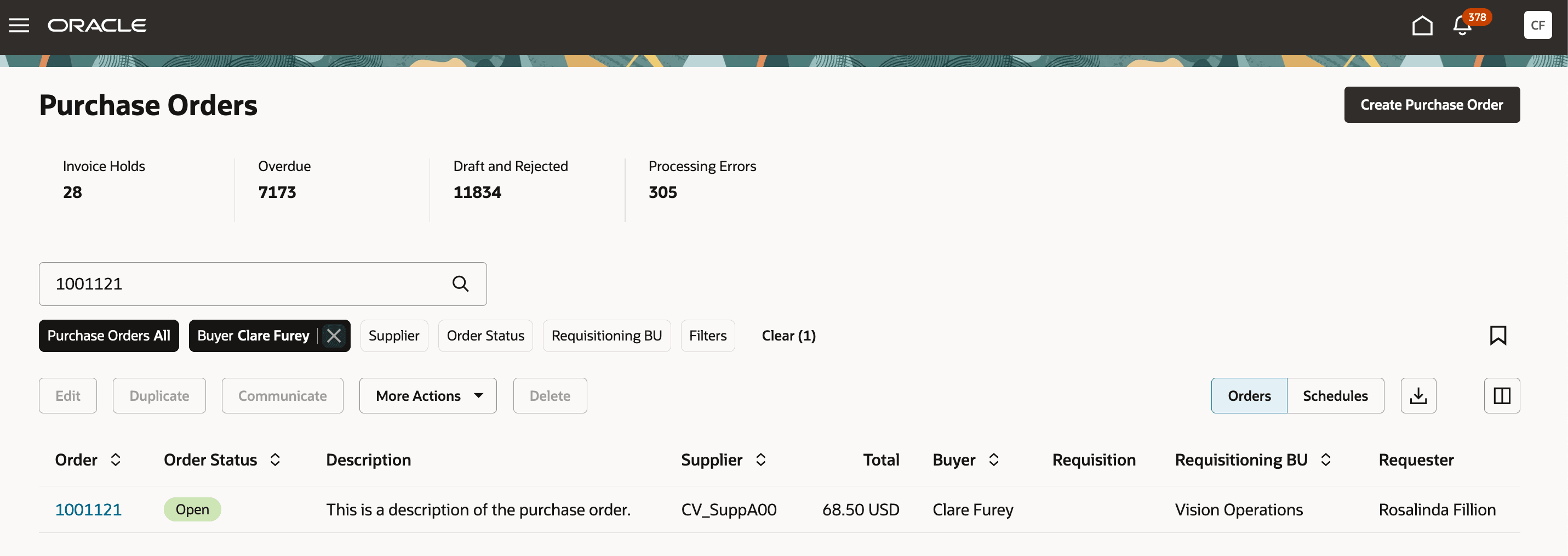 View Order from the Purchase Orders Page