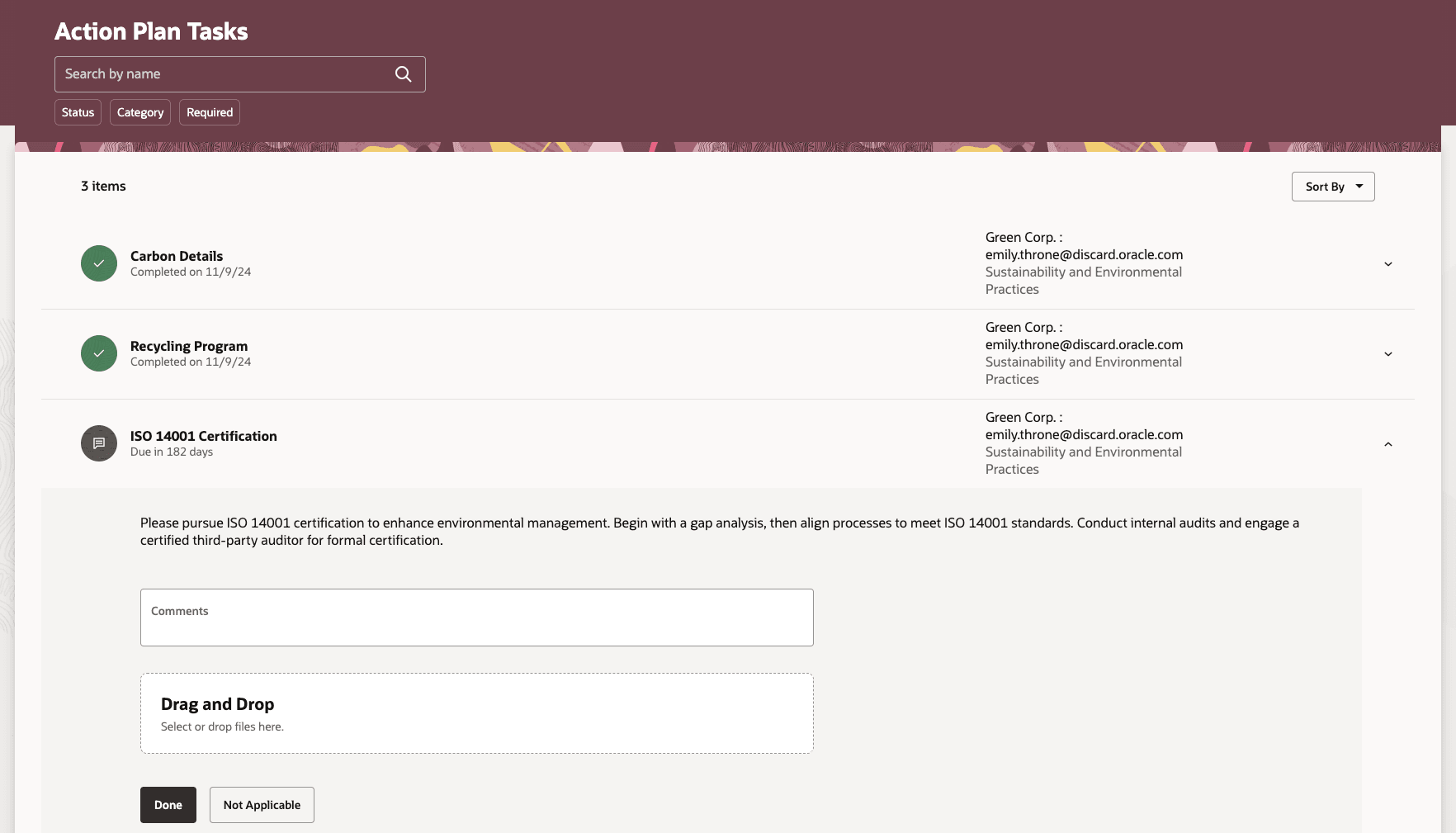 Action Plan Tasks Assigned to Supplier