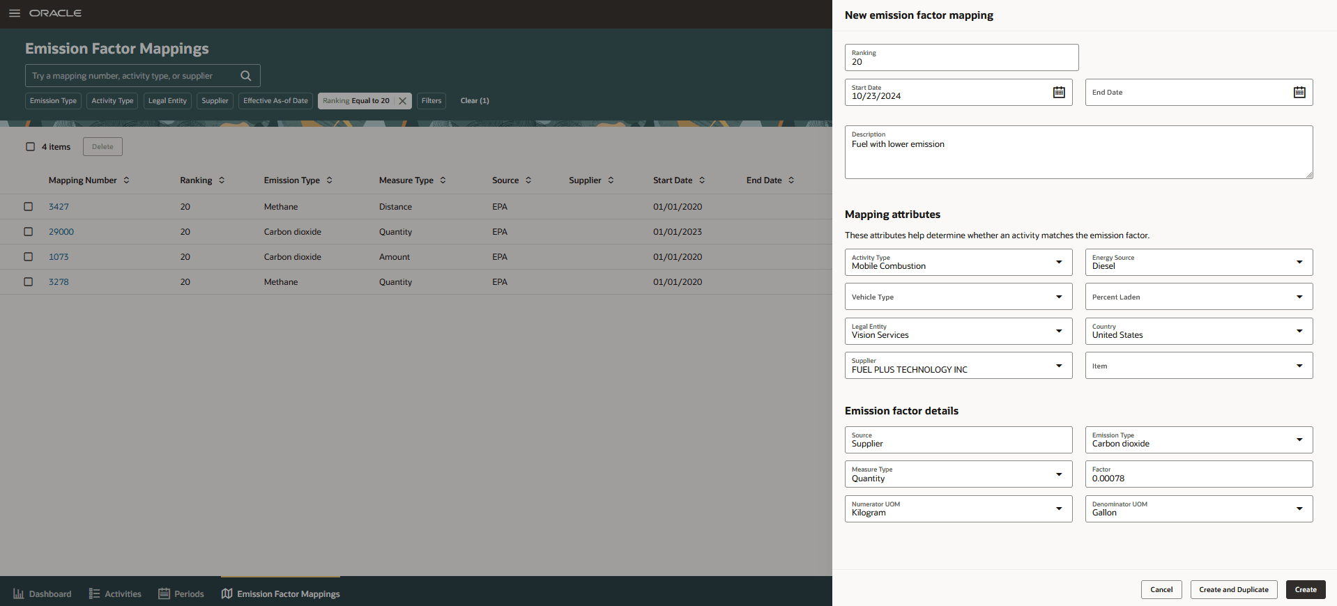 New Emission Factor Mapping Drawer