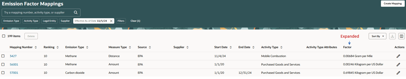 Emission Factor Mappings Page