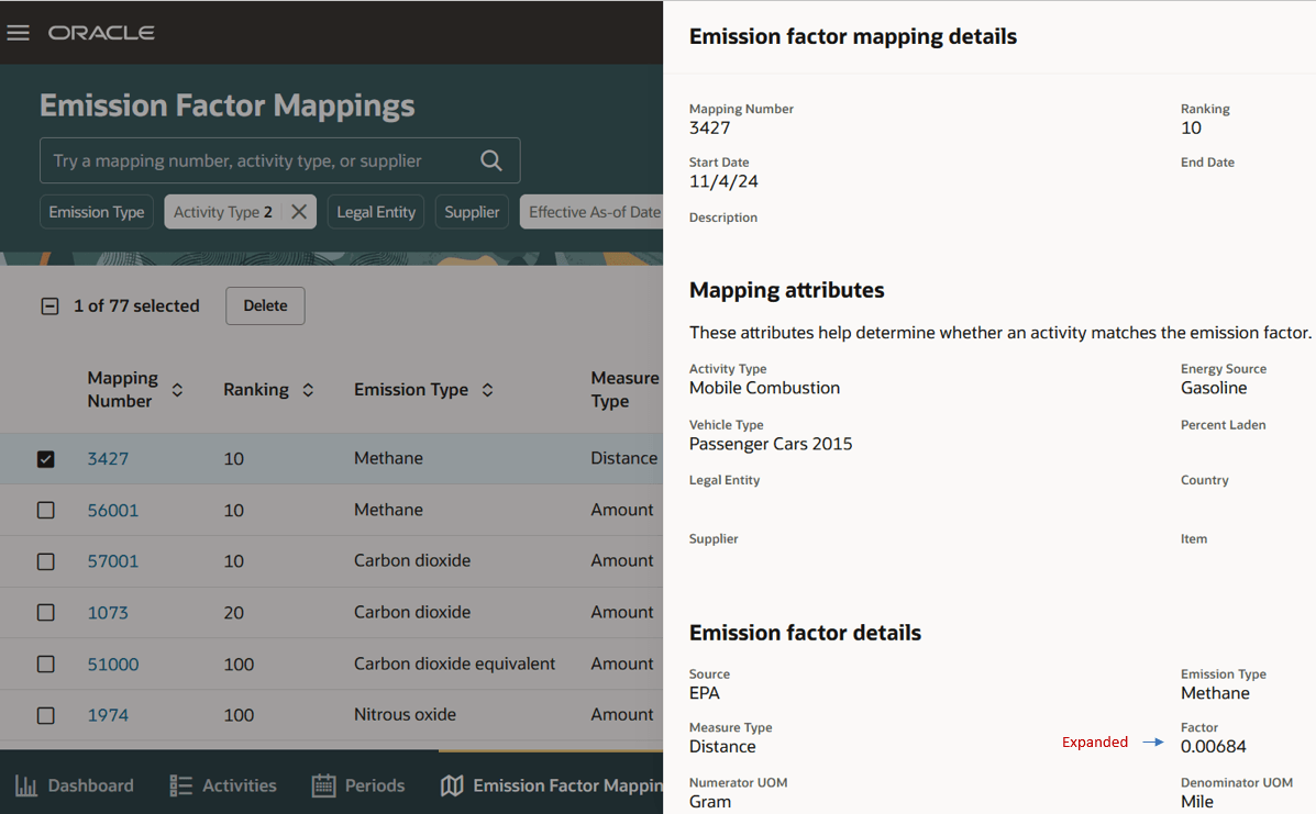 Profile Option on Emission Factor Mappings&nbsp;Details Drawer