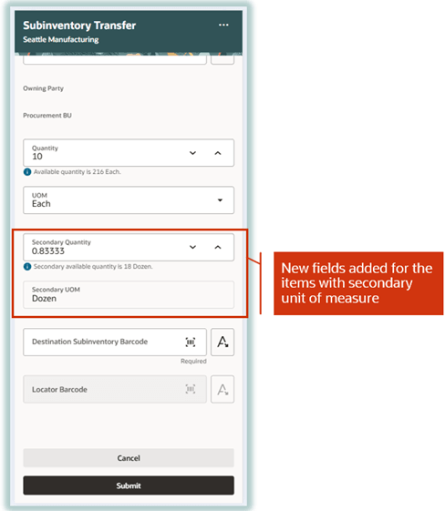 Secondary unit of measure fields