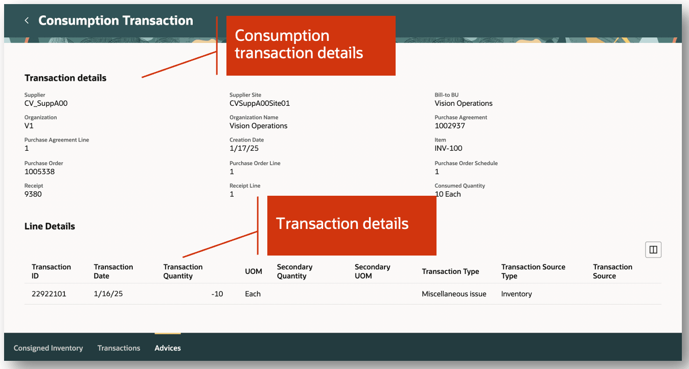 Consumption Transaction Details