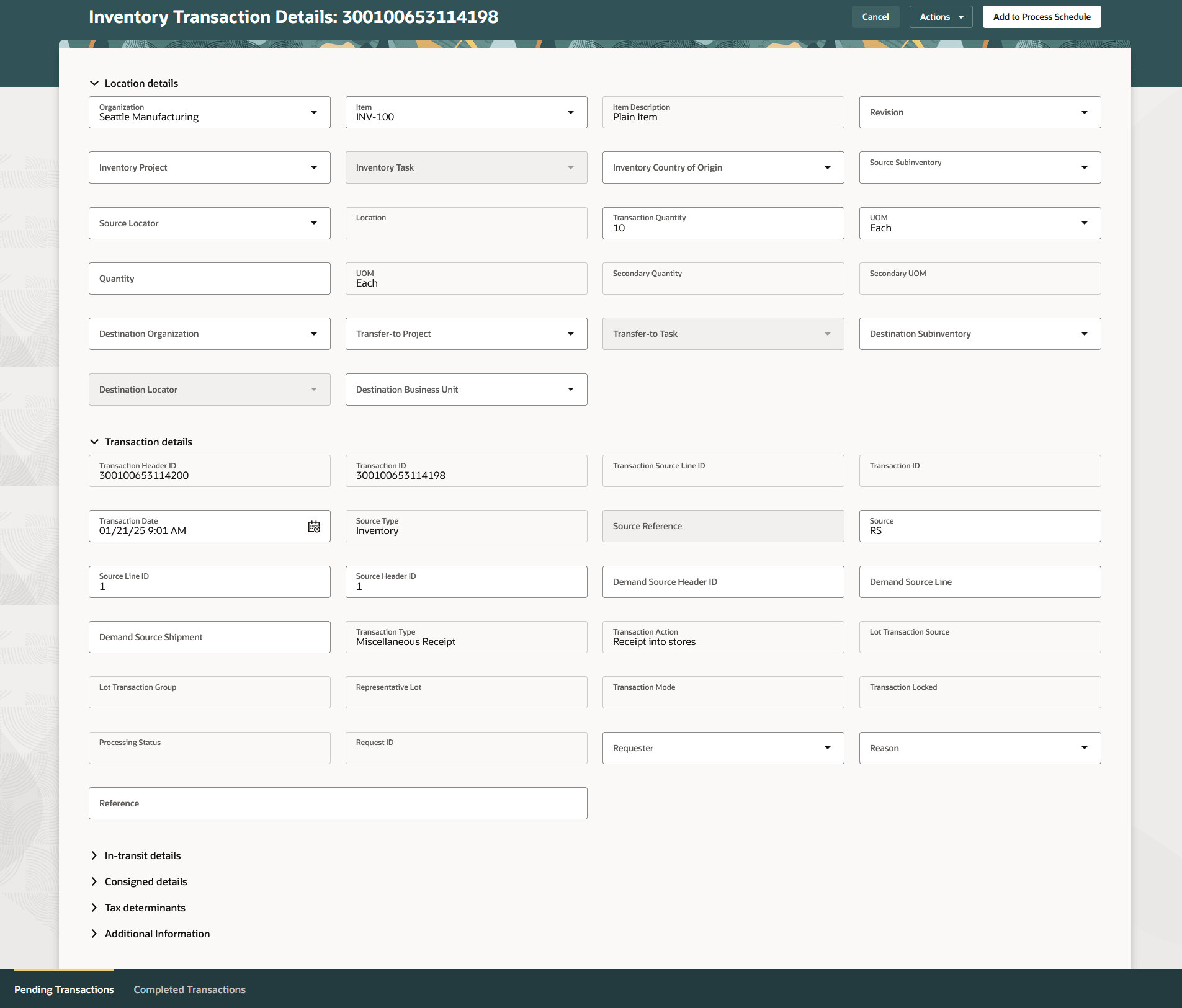 View Transactional Page