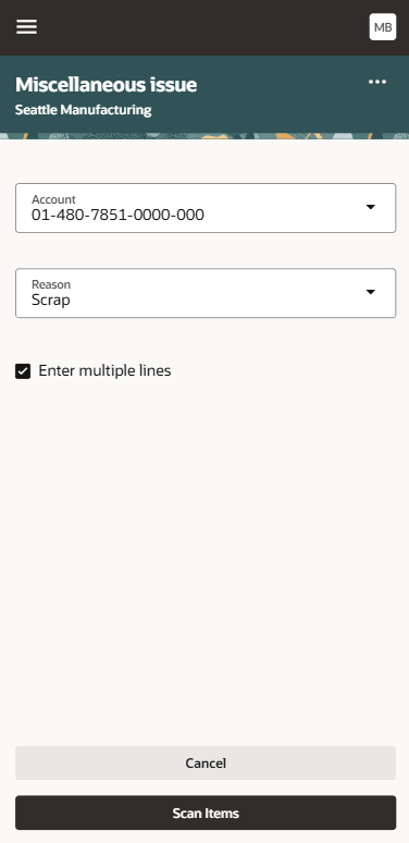 Enter Account and Reason