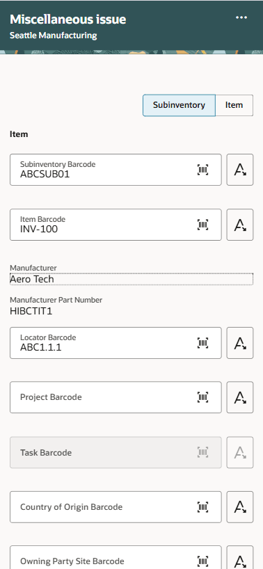Scan Item - Starting with subinventory
