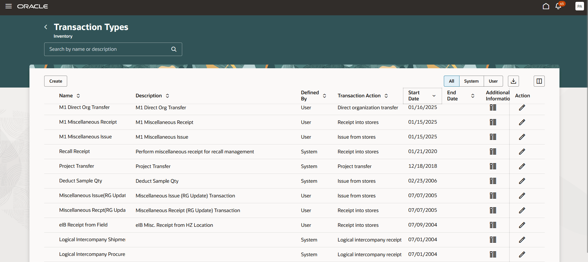 Inventory Transaction Types Page