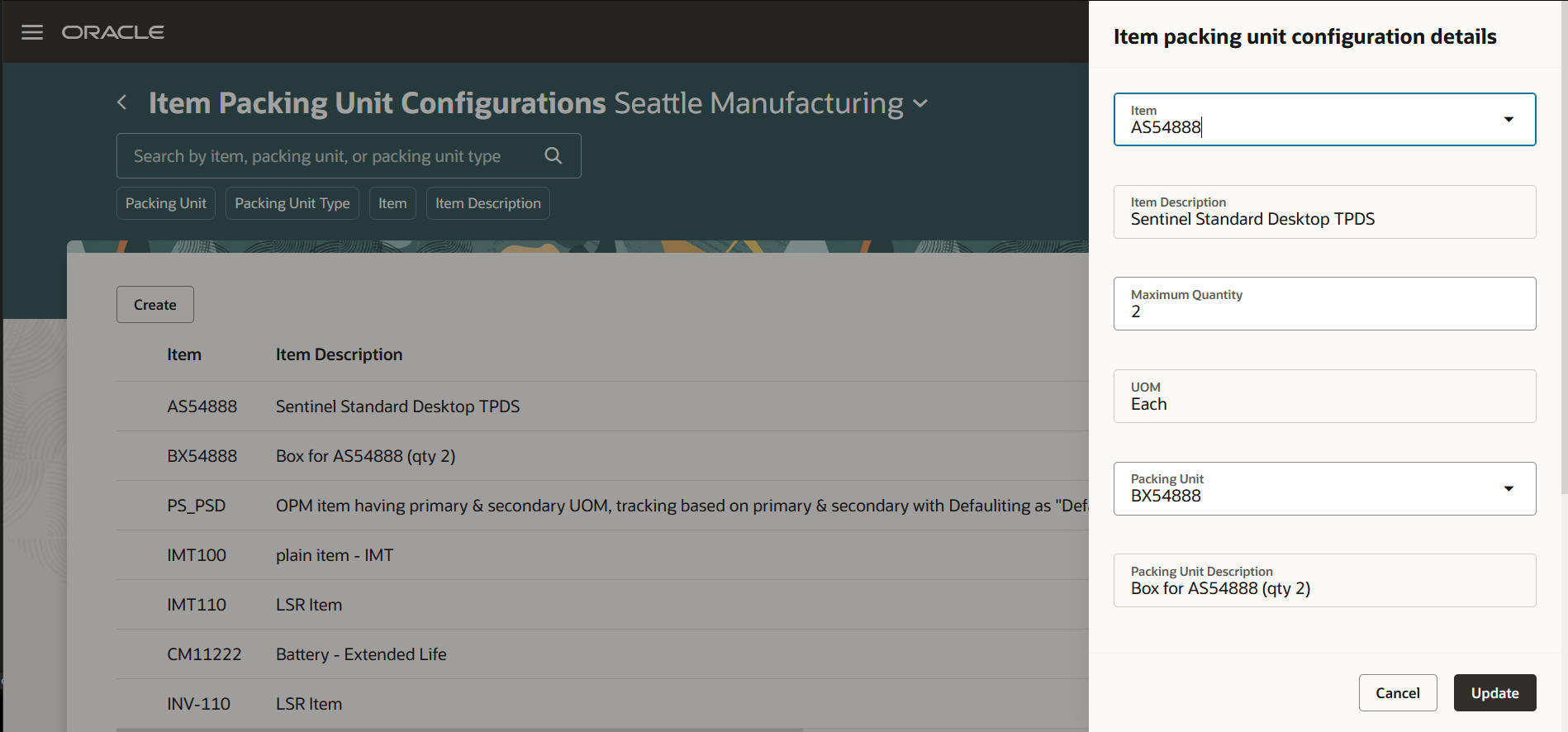 Edit Item Packing Unit Configurations