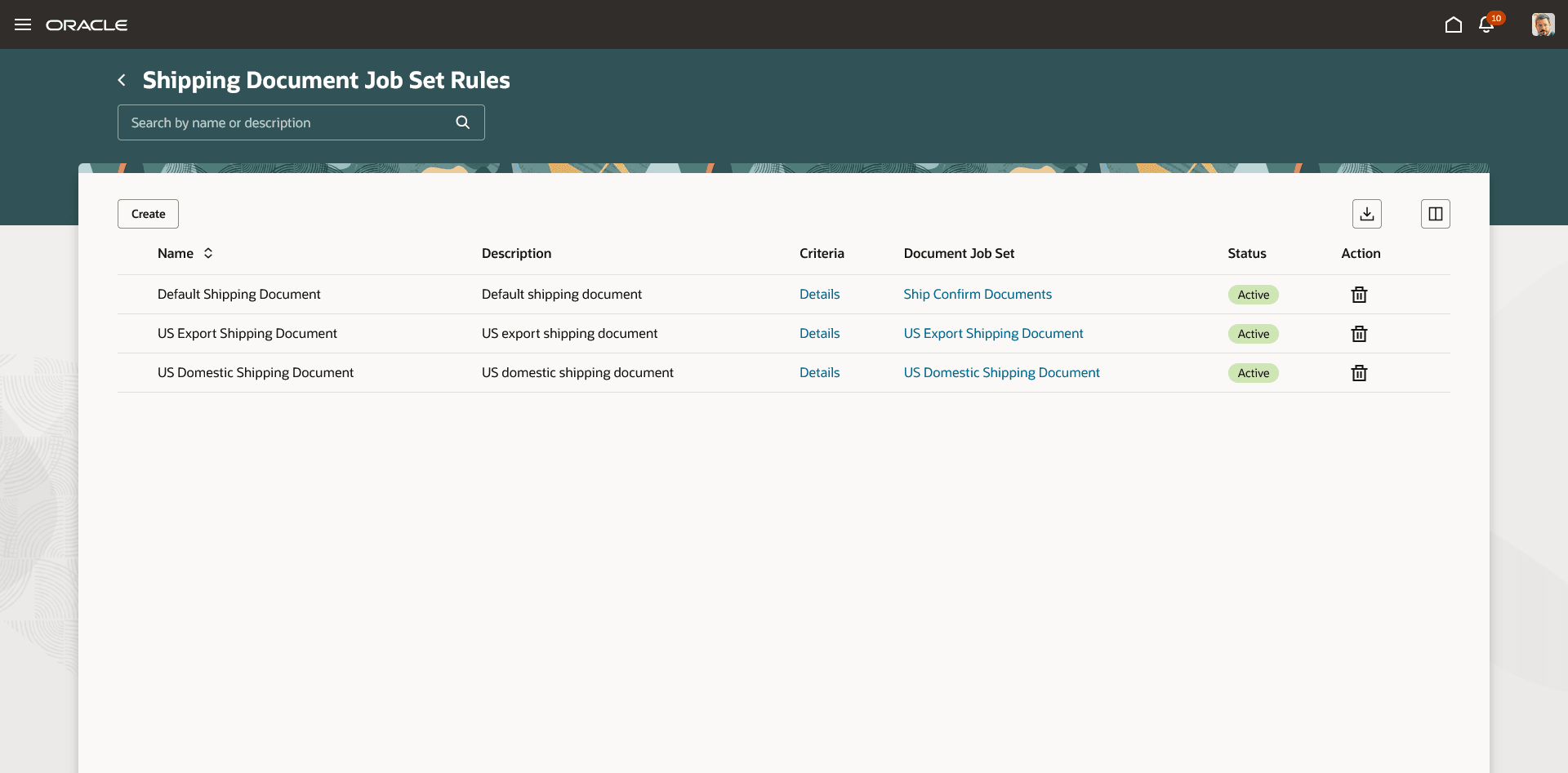 Shipping Document Job Set Rules