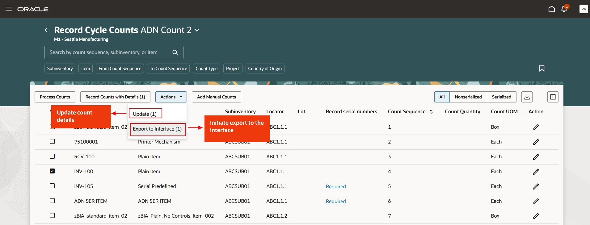 Update and Export Actions