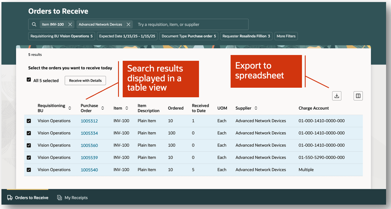 Search Results Table View