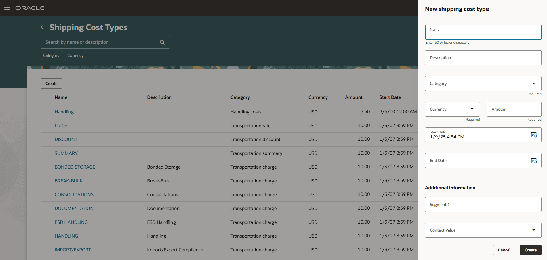 Create Shipping Cost Type