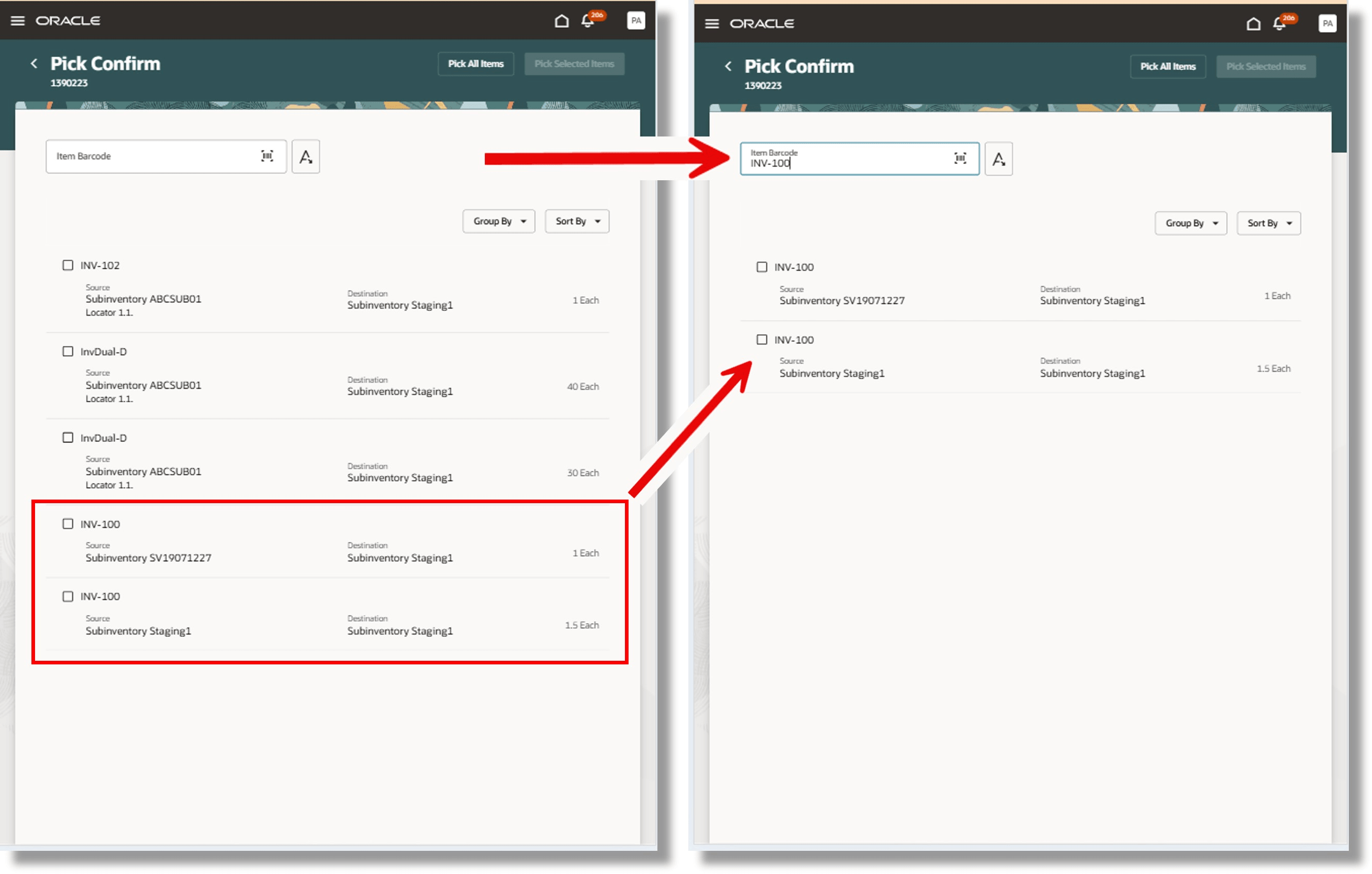 Filter picks by item