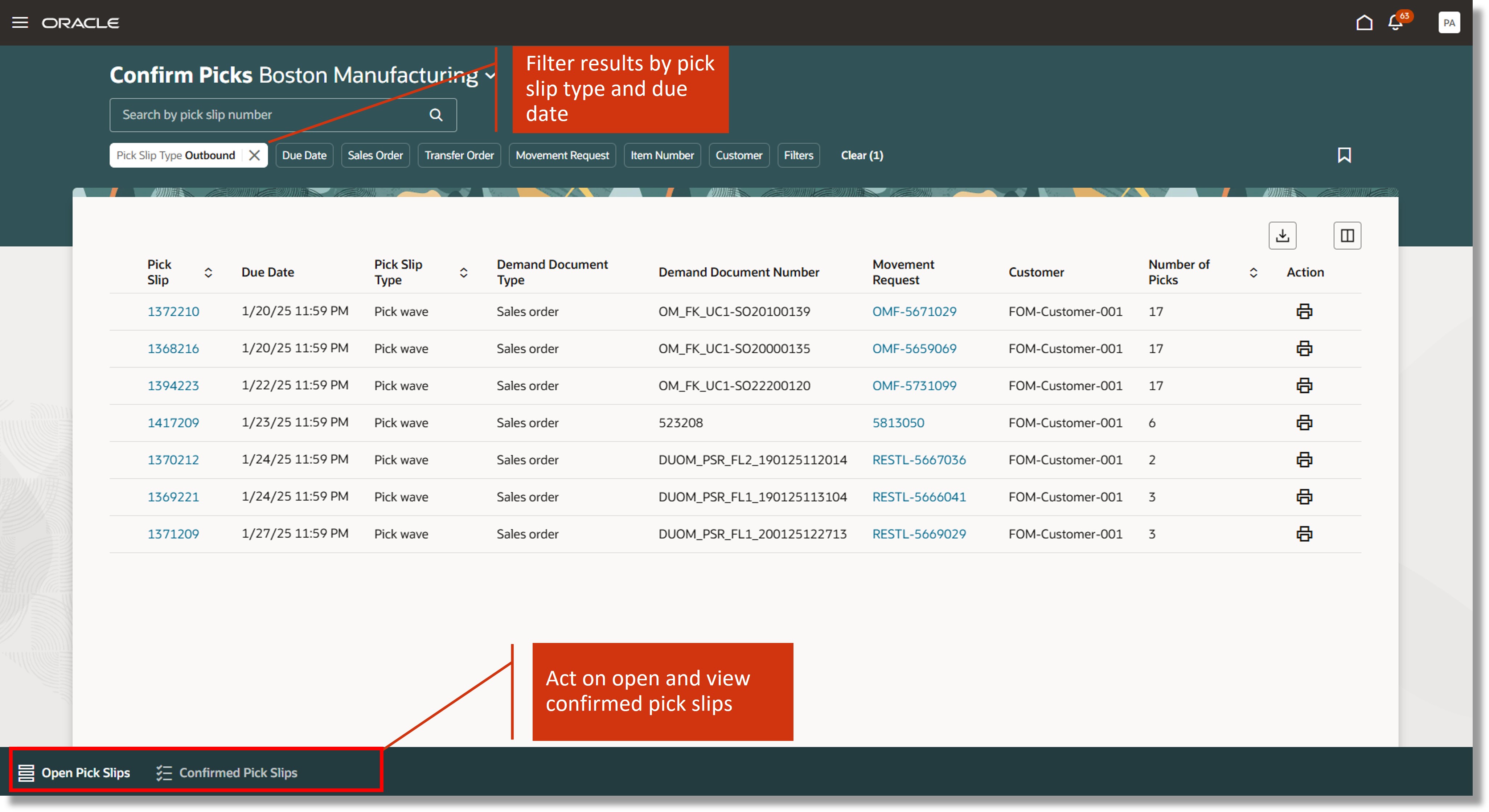 Pick Slip Search Page