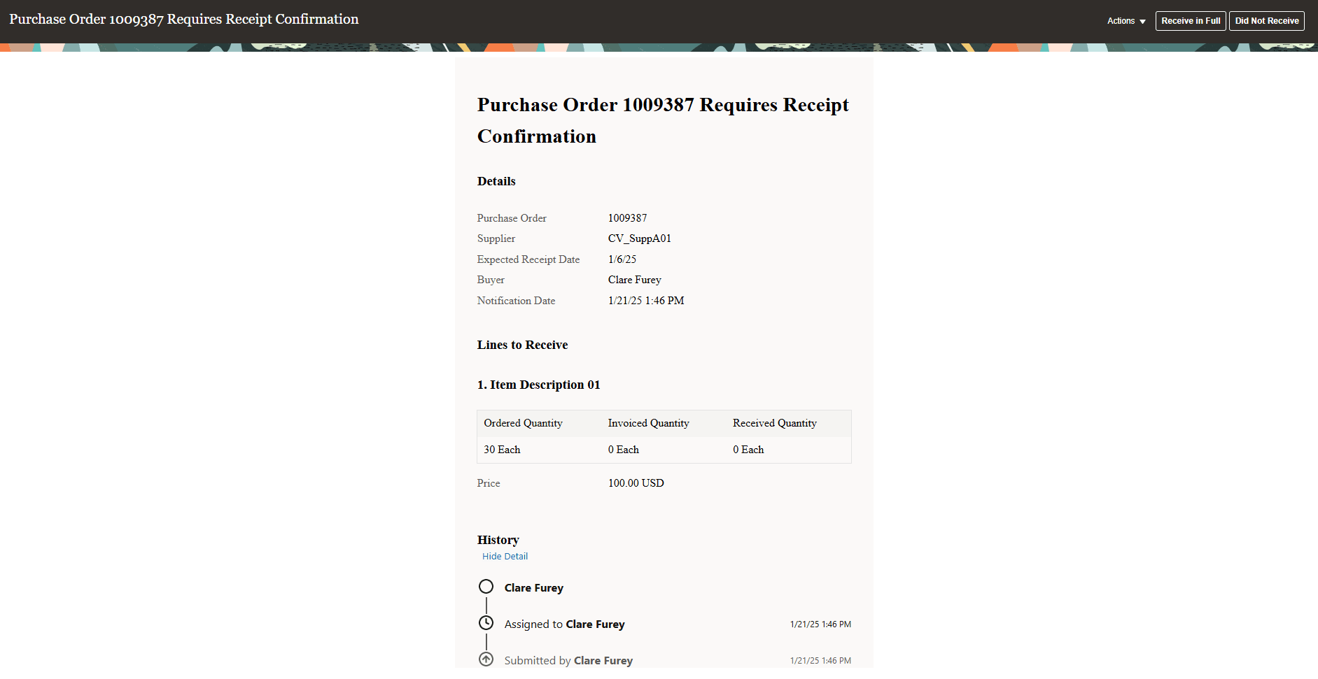 Confirm Receipt Notification
