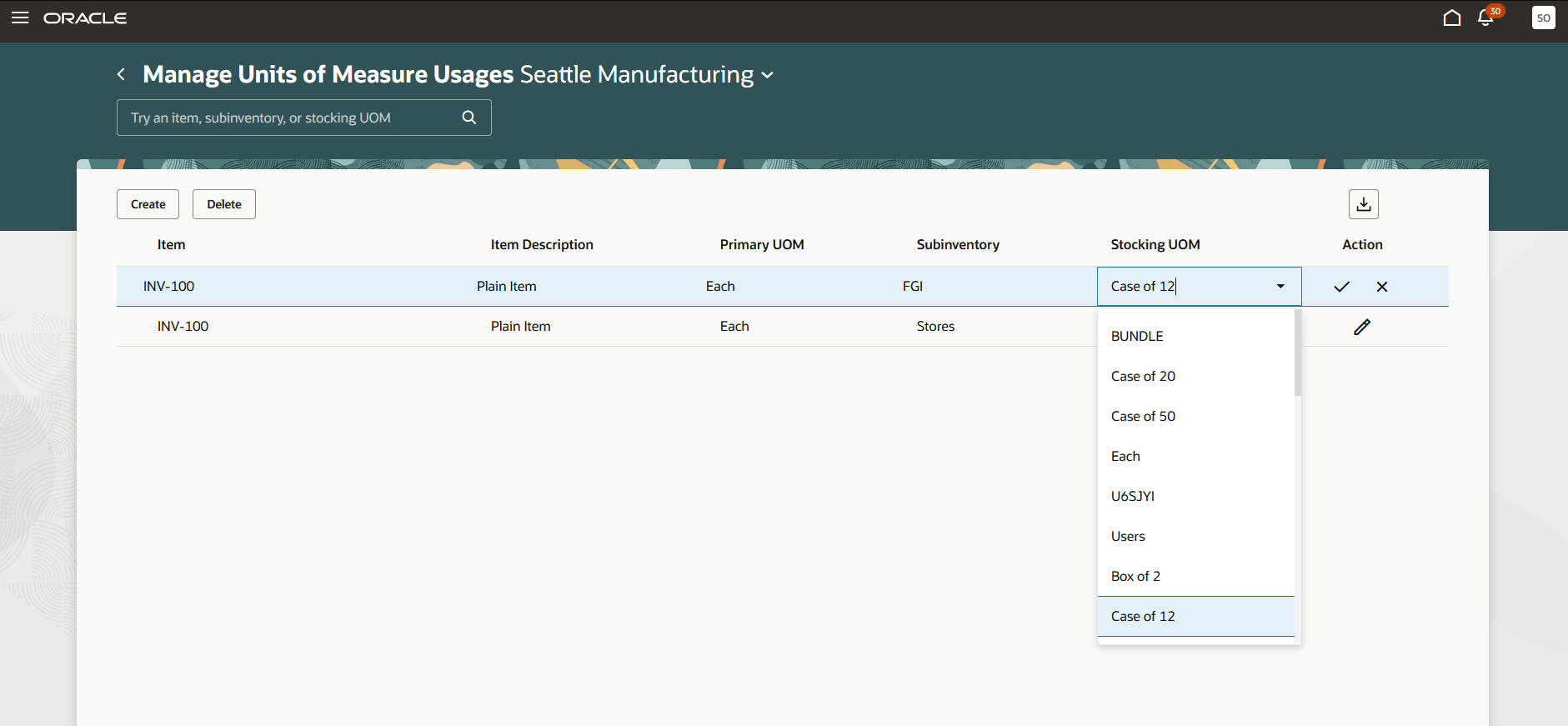 Edit Units of Measure Usages