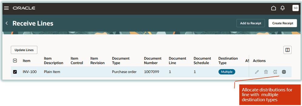 Allocate distribution on Receive Lines page