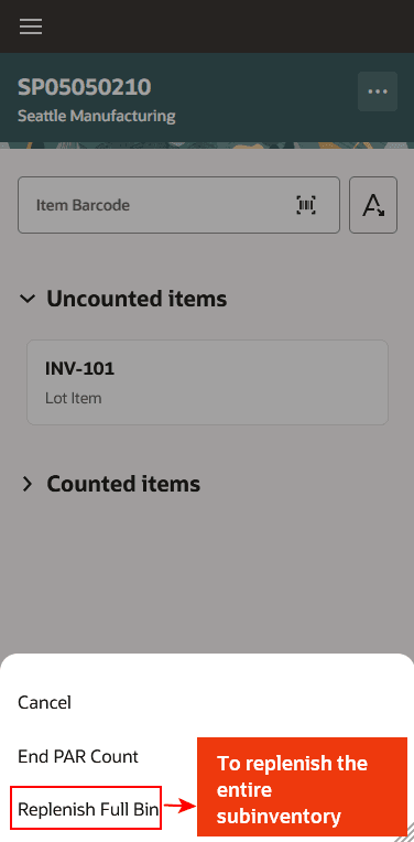 Replenish Full Bin for Non Locator Controlled Subinventory