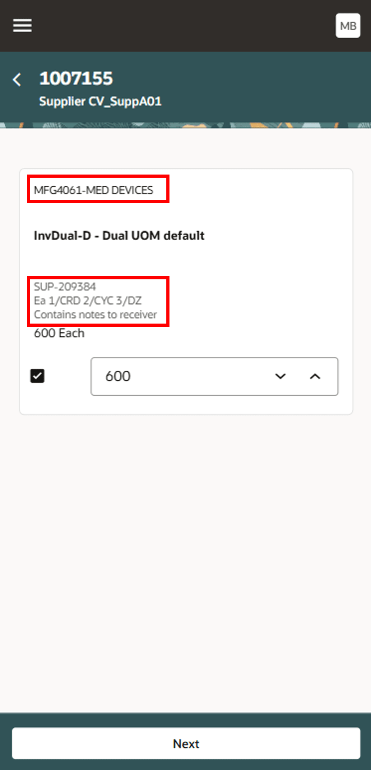 Receive Items - Additional Fields