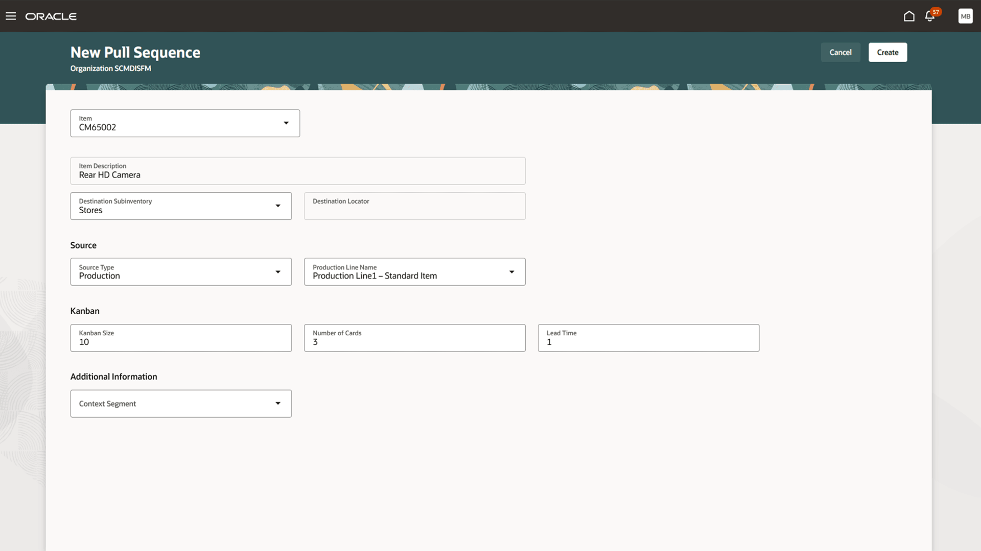 Pull Sequence Definition for source type as Production