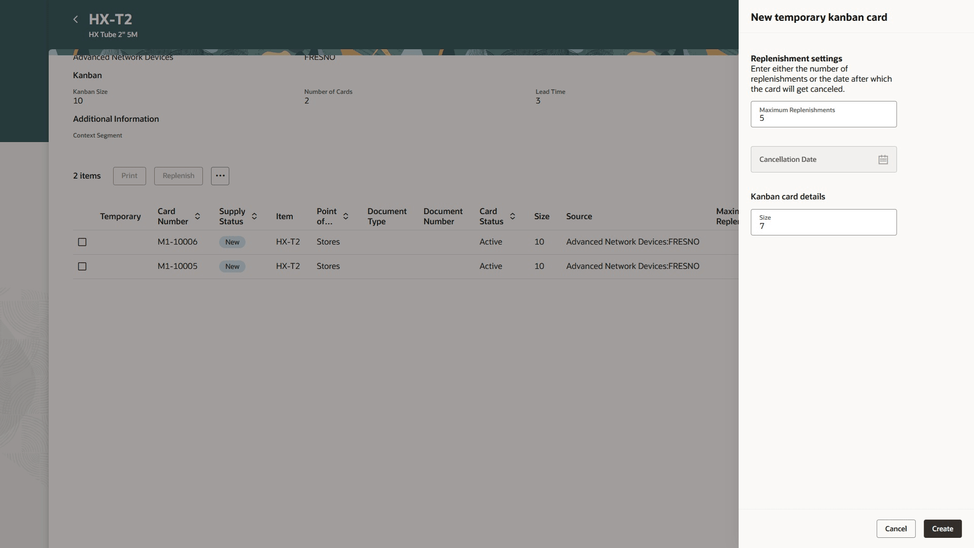 Temporary kanban card generation