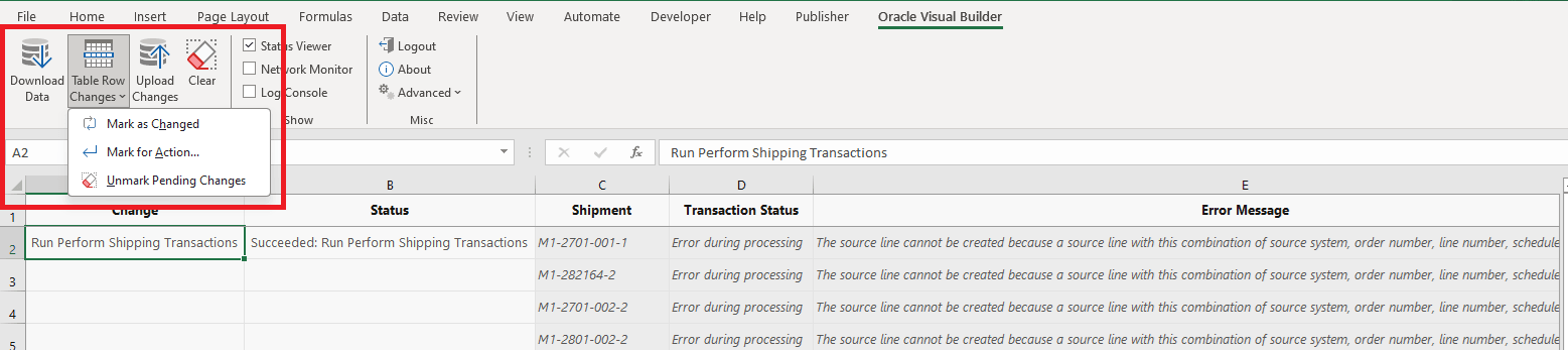 Oracle Visual Builder Add-in for Excel