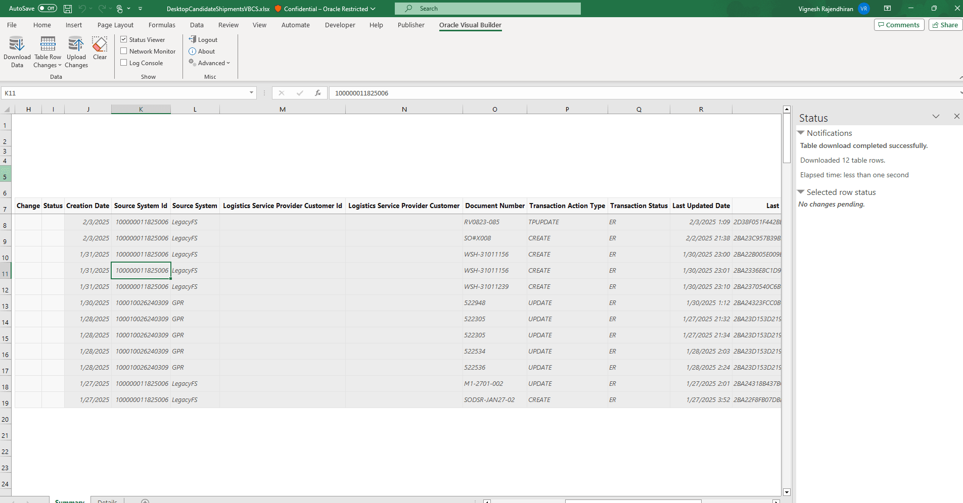 Manage Shipment Interface Records Using a Spreadsheet