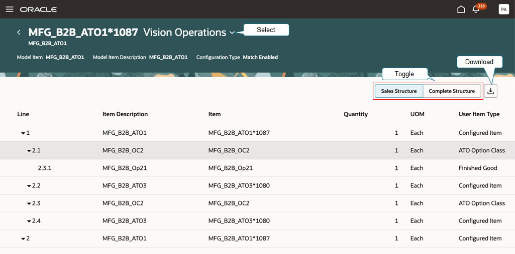 Items structure details