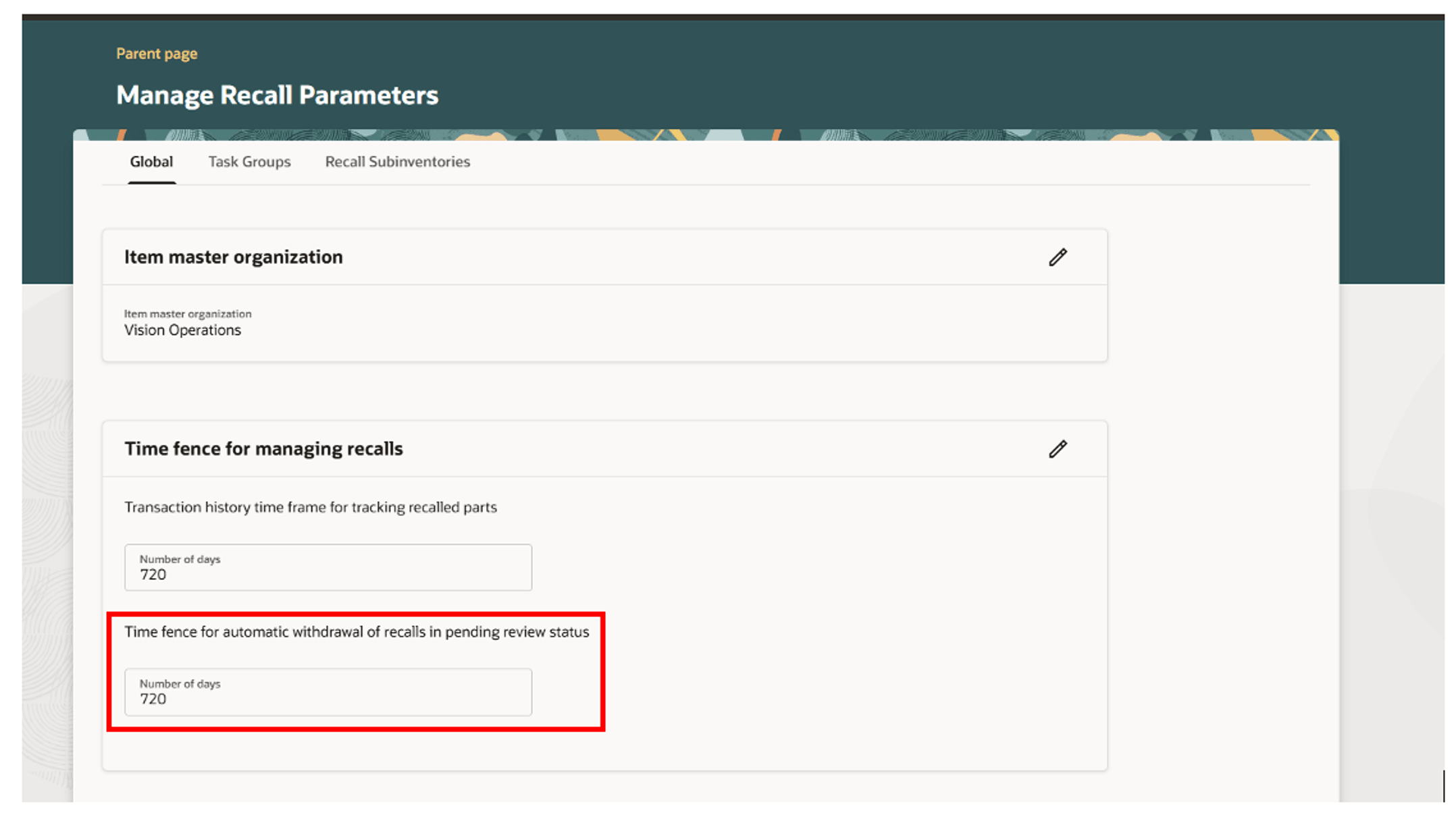 Time Fence for Auto Withdrawal of Recall Notice