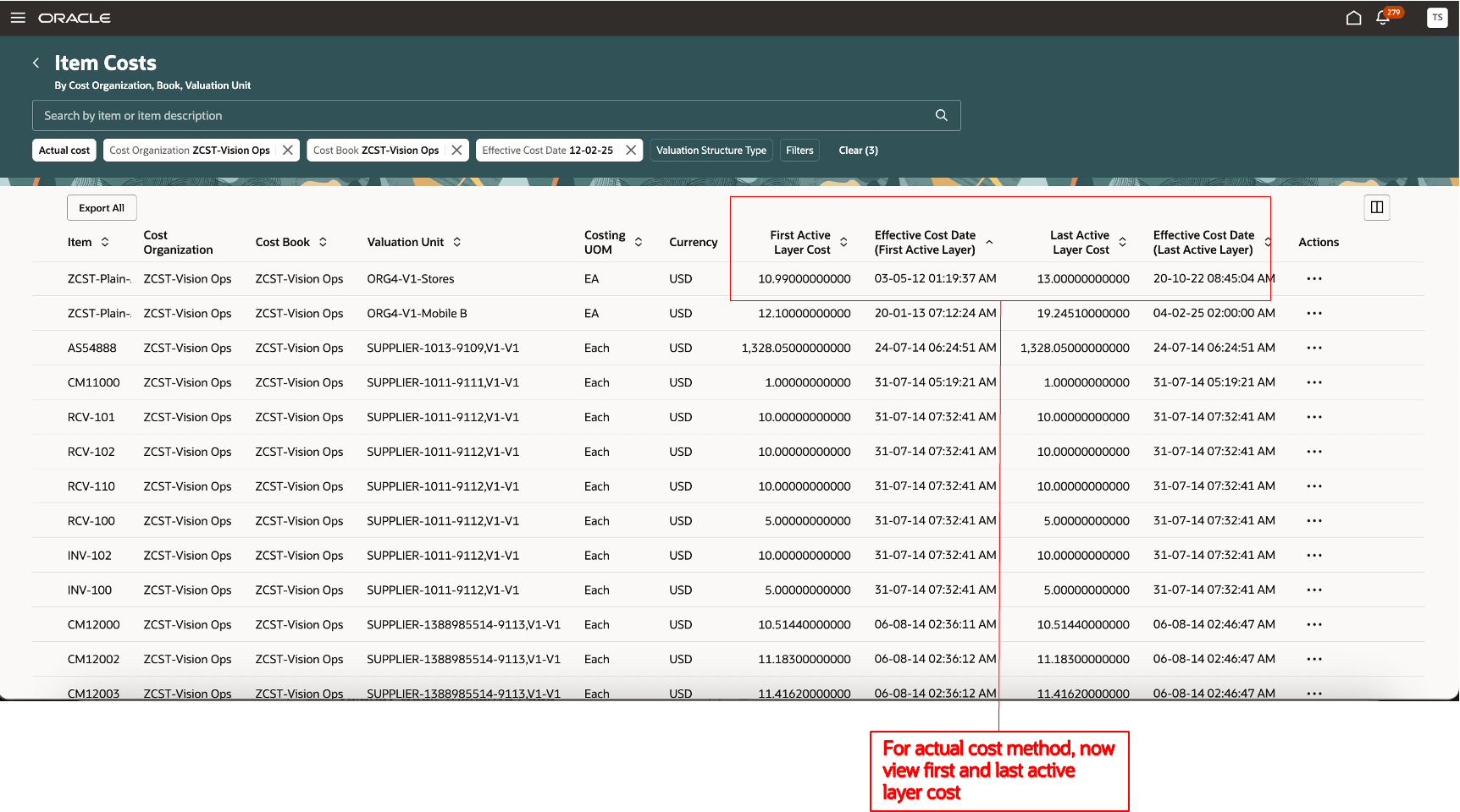 Search Filters and Search Results are optimized for each cost method