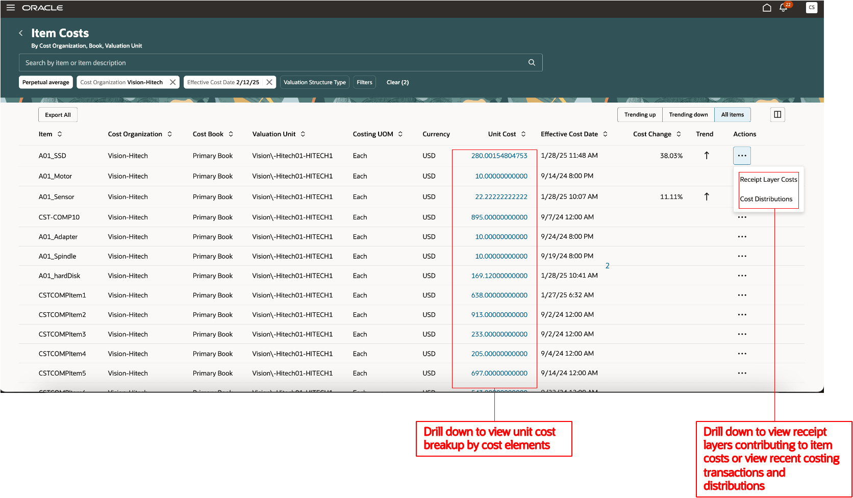 Seamless navigation to drill down into details