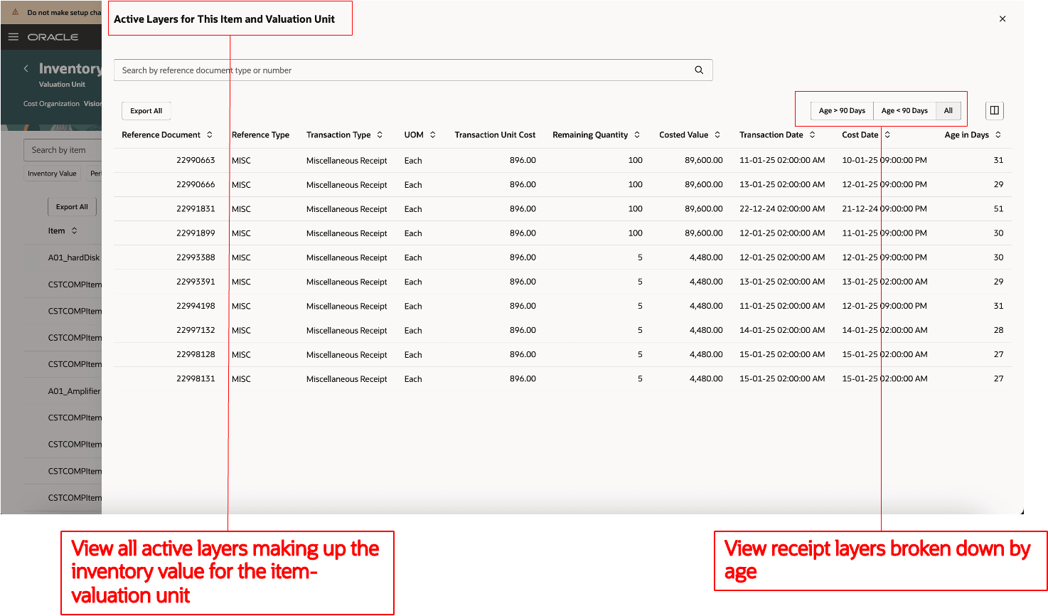 View Inventory Value by item and use native filters to top items or mismatches.