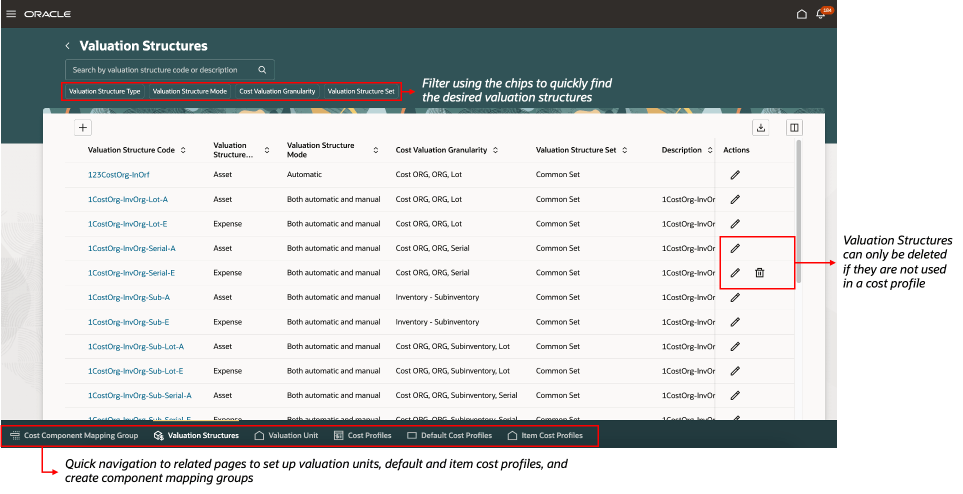 Figure 1: Valuation Structures Setup Page
